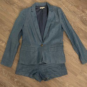 Madewell Blue Cotton/Linen Blazer Shorts Set